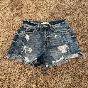 High rise boyfriend denim shorts